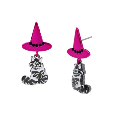 Betsey Johnson Womens Witchy Cat Drop Earrings