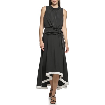 KARL LAGERFELD Women's Blak and White High-Low Maxi Dress