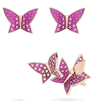 SWAROVSKI Lilia set (3), Butterfly, Pink, Rose-gold tone plated