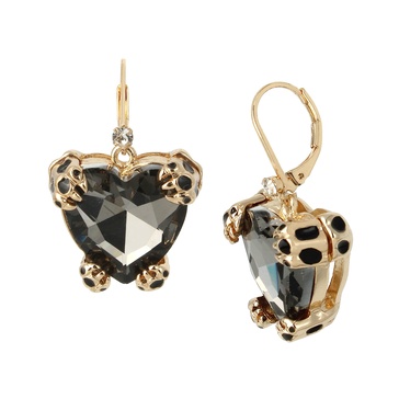 Betsey Leopard Heart Drop Earrings, BLACK DIAMOND, (360565GLD010)