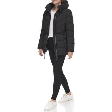 DKNY Women's Hooded Cinch Waist Puffer Coat