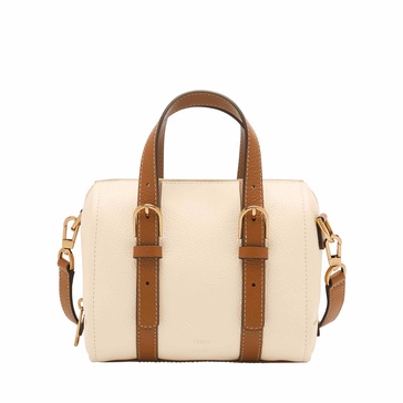 Fossil Carlie Mini Satchel, Vanilla/Saddle Colorblock