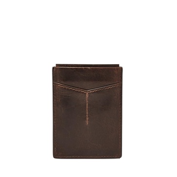 Fossil Men's Derrick Leather RFID-Blocking Magnetic Card Case with Money Clip Wallet, Dark Brown, (Model: ML3812201)