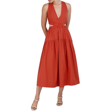 BCBGMAXAZRIA Women's V Neck Sleeveless Elastic Cut Out Waist Maxi Dress