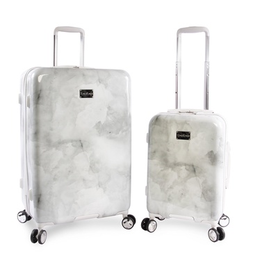 BEBE Women's Lilah 2 Piece Set Suitcase with Spinner Wheels, Silver Marble, One Size