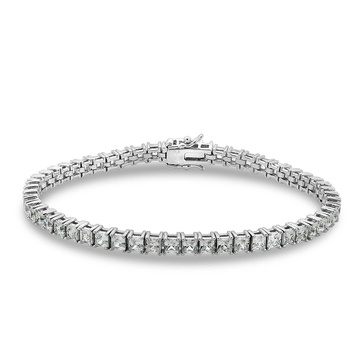 Amazon Essentials Platinum or Gold Plated Sterling Silver Princess-Cut Tennis Bracelet made with Infinite Elements Zirconia, 7.25", (previously Amazon Collection)