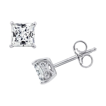 Amazon Essentials Plated Sterling Silver Stud Earrings set with Princess Brilliant Cut Infinite Elements Cubic Zirconia , (previously Amazon Collection)