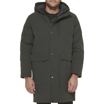 DKNY Men's Water Resistant Hooded Logo Parka Jacket