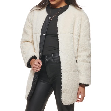 Levi's Women's Midlength Sherpa Coat with Reversible Wear