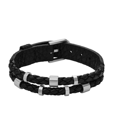 Fossil Men's Casual Stainless Steel and Genuine Leather Bracelet for Men