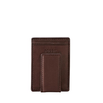 Fossil Men's Ingram Leather Magnetic Card Case with Money Clip Wallet, Brown, (Model: ML3235200)