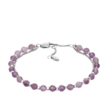 Fossil Women's All Stacked Up Purple Amethyst Multi-Strand Bracelet, Color: Purple/Silver (Model: JF04685040)