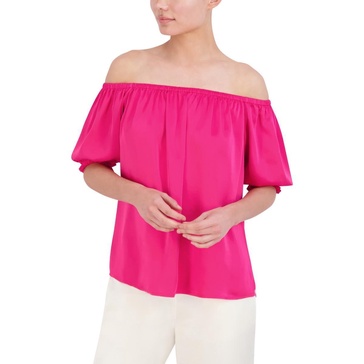 BCBGMAXAZRIA Women's Pullover Off The Shoulder Neck Puff Sleeve Blouse