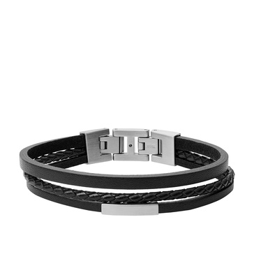 Fossil Men's Casual Stainless Steel and Genuine Leather Bracelet for Men