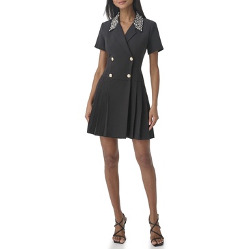 KARL LAGERFELD Women's Pleated Buttons Pearl Dress