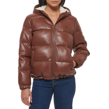 Levi's Women's Vegan Leather Quilted Hooded Puffer