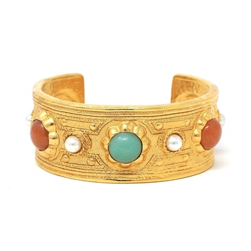 Ben-Amun Bohemian Statement 24k Gold Plated Cuff Bracelet with Colorful Stones, Made in New York