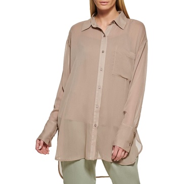 DKNY Women's Button-Down Sheer Staple Sportswear Top