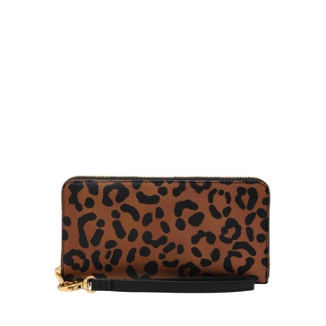 Fossil Zip Clutch, Black/Leopard