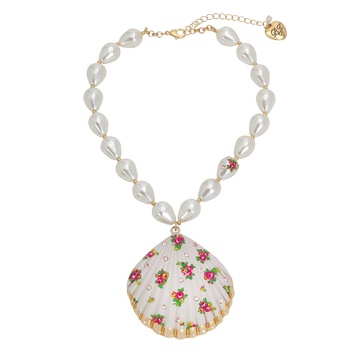 Betsey Johnson Womens Floral Shell Pendant Necklace