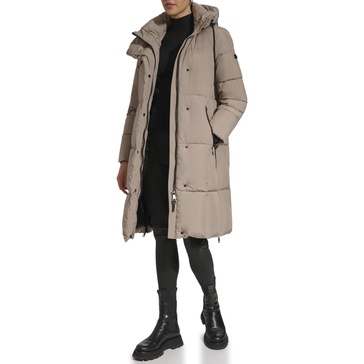 DKNY Women's Hooded Long Down Alternative Puffer Jacket