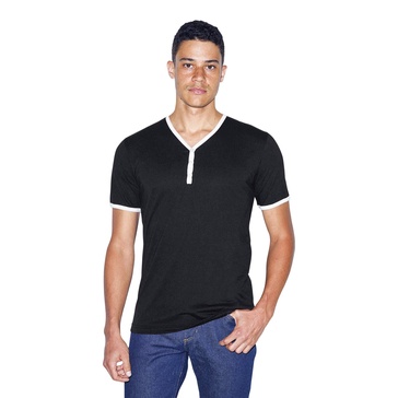 American Apparel Men's 50/50 Henley Ringer V-Neck Short Sleeve T-Shirt