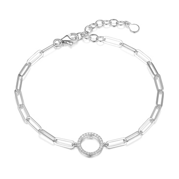 Amazon Essentials Cubic Zirconia Geometric Circle Paperclip Chain Link Bracelet in Sterling Silver, 6.75" + 1.5" Extender (previously Amazon Collection)