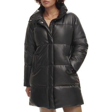 Levi's Women's Faux Leather Mid-Length Puffer Coat