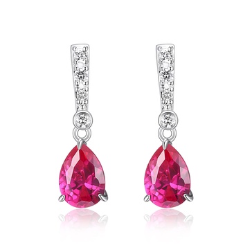 Amazon Essentials Platinum Over Sterling Silver Ruby and 1/10th Carat Total Weight Lab Grown Diamond Pear Linear Tear Drop Earrings (previously Amazon Collection)