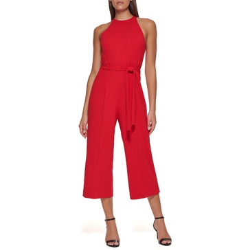 Tommy Hilfiger Women's Scuba Crepe Sleeveless Belted Jumpsuit