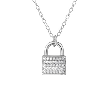 Amazon Essentials 1/10 CT TW Diamond Lock Necklace in Plated Sterling Silver (previously Amazon Collection)