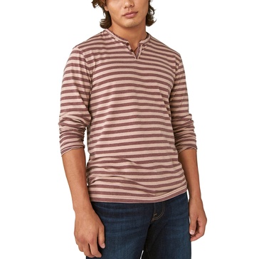 Lucky Brand Men's Venice Burnout Stripe Long Sleeve Notch Neck Tee