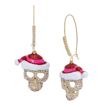 Betsey Johnson Womens Santa Skull Dangle Earrings