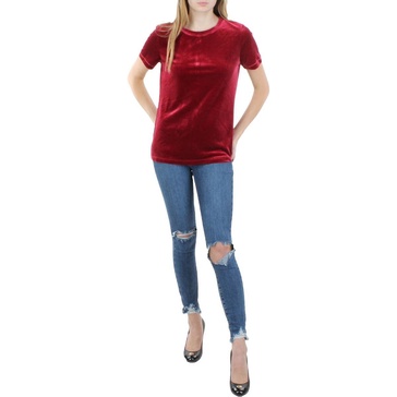 Anne Klein Women's Velour Bttn Back Tee-Titian Red