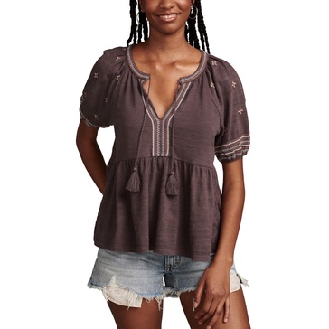 Lucky Brand Women's Easy Embroidered Babydoll Top