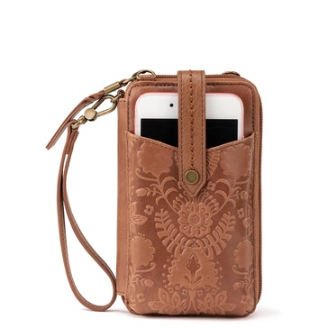 The Sak Silverlake N/S Smartphone Crossbody, Tobacco Floral Embossed