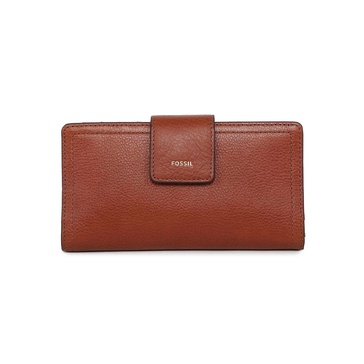 Fossil Women's Logan Leather Wallet RFID Blocking Tab Clutch, Brown (Model: SL7830200)