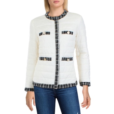 Anne Klein Women's Quilted Zip Jacket W/Tweed Trim