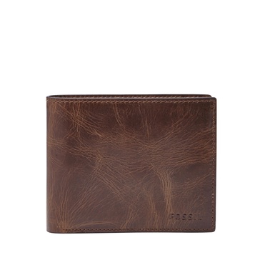 Fossil Men's Derrick Leather RFID-Blocking Large Bifold with Coin Pocket Wallet for Men