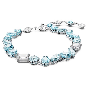 Swarovski Gema Soft Bracelet, Blue Crystals, Mixed Cuts, on Rhodium Finished Band, Part of the Swarovski Gema Collection