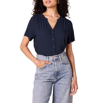 Amazon Essentials Women's Relaxed-Fit Short-Sleeve Woven Blouse