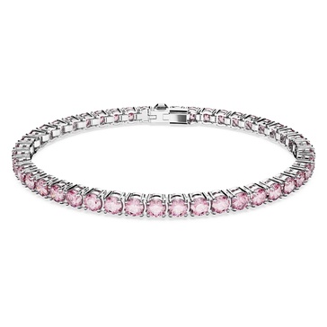 SWAROVSKI Matrix Tennis Bracelet, Round Cut, Pink, Rhodium Finished