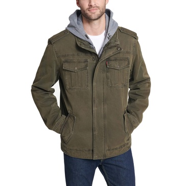 Levi's Men's Washed Cotton Hooded Military Jacket (Regular & Big & Tall Sizes)