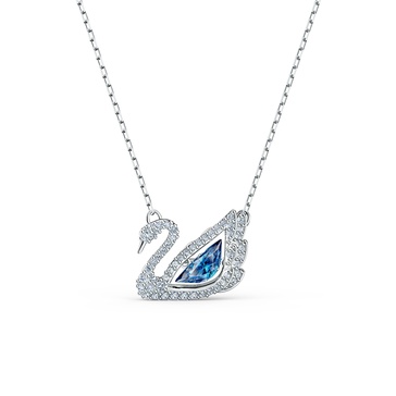 SWAROVSKI Dancing Swan Necklace Jewelry Collection, Rhodium Finish, Blue Crystals, Clear Crystals