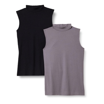 Amazon Essentials Women's Mock-Neck Slim-Fit Rib-Knit Sleeveless Top, Pack of 2