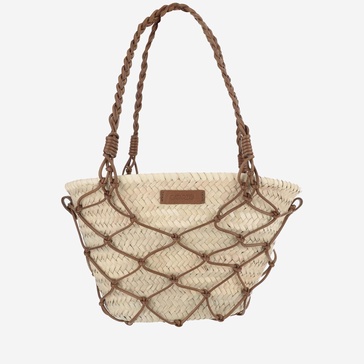 Filippo Catarzi Straw And Cotton Bag With Leather Details