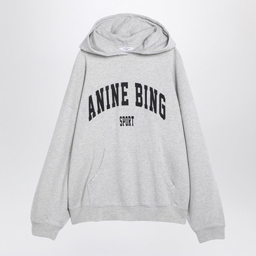 Anine Bing Grey Hooded Sweatshirt With Logo Print