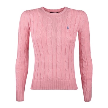 Ralph Lauren Pale Pink Cotton Cable-Knit Crew Neck Sweater