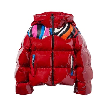 abstract-panelling hooded puffer jacket