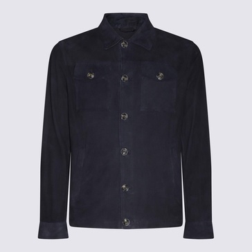 Barba Dark Blue Leather Jacket